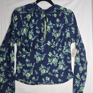 Free People Floral Knit Keyhole High Neckline Floral Boho Print